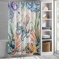 thumbnail image 6 of Octopus Coastal Small Stall Shower Curtain, Waterproof Shower Curtains for Bathroom, Summer Nautical Starfish Coral Beige Washable Fabric Bath Curtain for Bathtub Decoration with Hooks 36x78 Inches, 6 of 9