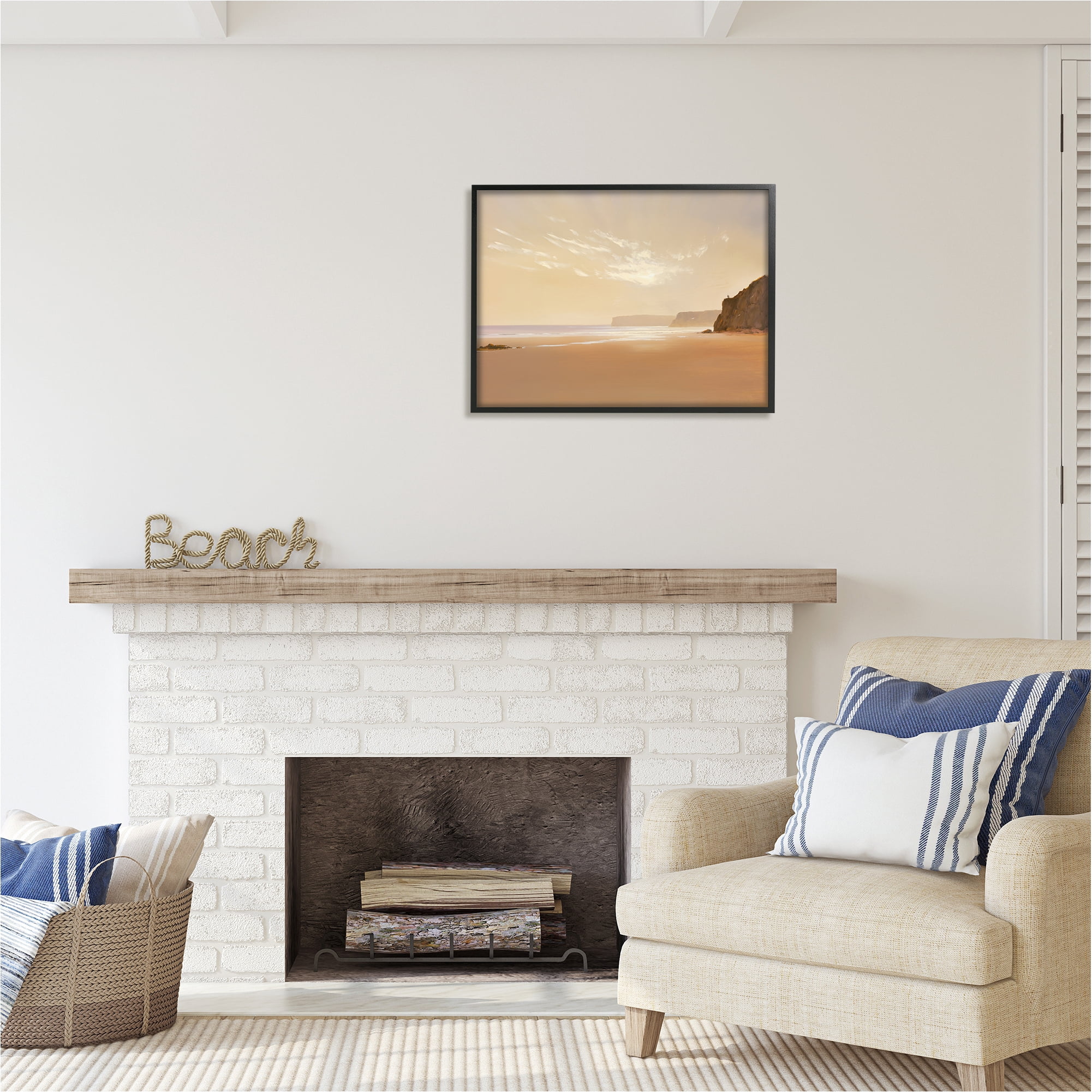 Stupell Industries Brown Beach Landscape Landscape Photography Black Framed Art Print Wall Art, 30 x 24