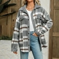 thumbnail image 5 of Baberdicy Women's Plaid Lapel Jacket, Casual Contrast Color Fleece Lined Fall Winter Coat , Plaid Fleece Shacket, Corduroy-Collar Jacket, Fall Flannel Coat Grey Xxl, 5 of 5