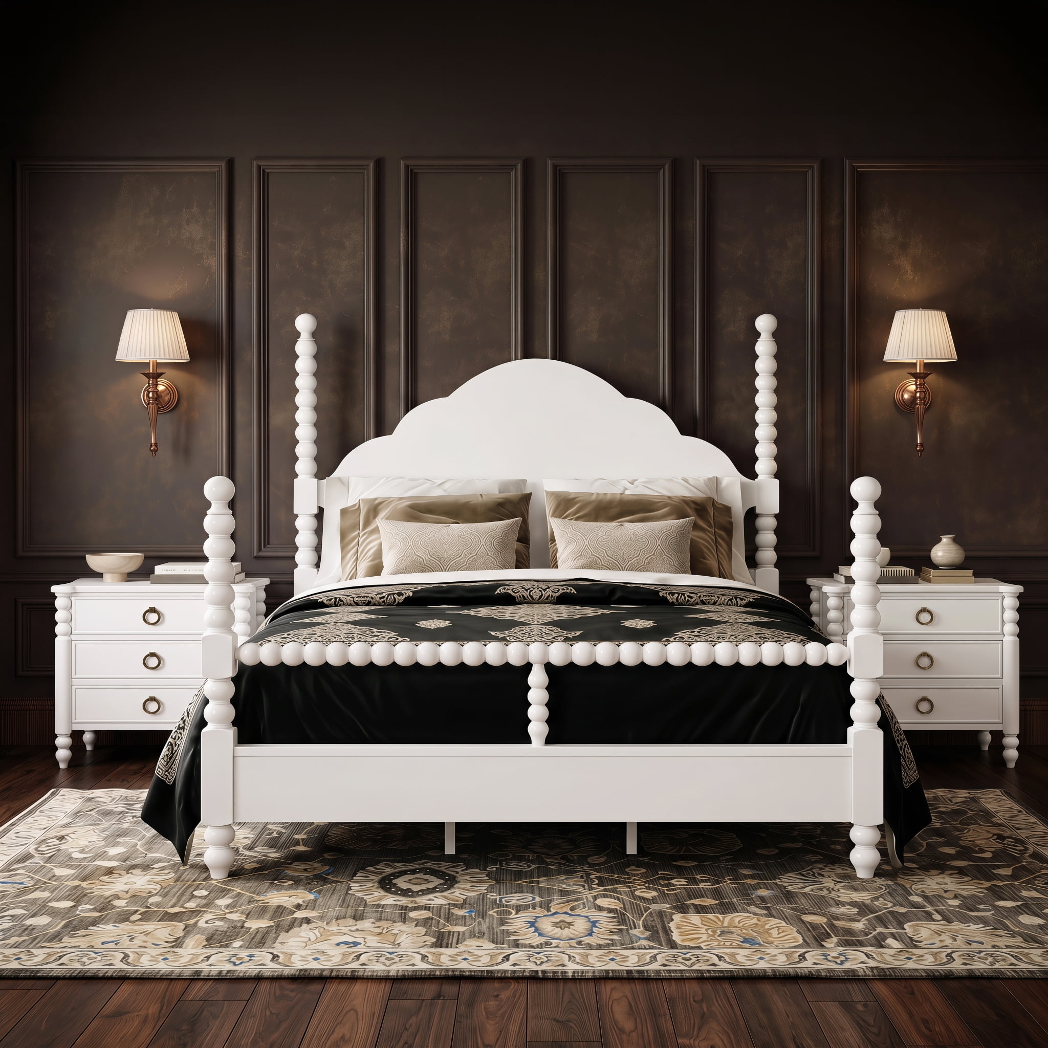 Roundhill Furniture, Bedroom Set, Weathered White Gray Finish