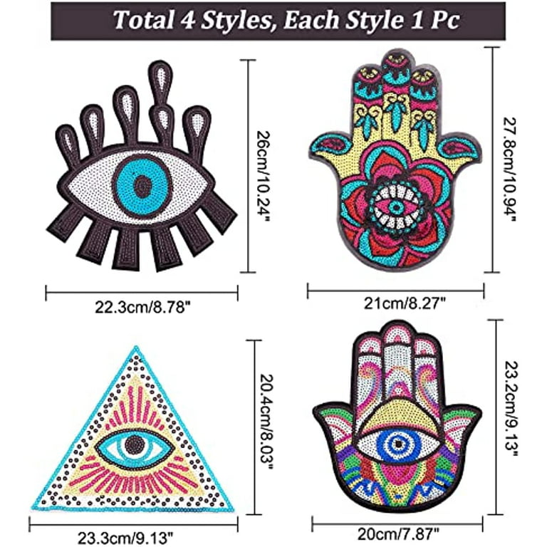 Hand of Evil Eye Patch for Adults - Embroidery Patch Decorative Sequin Iron  on Patches Iron on or Sew on Patches Large Patches for Jackets - Sequin