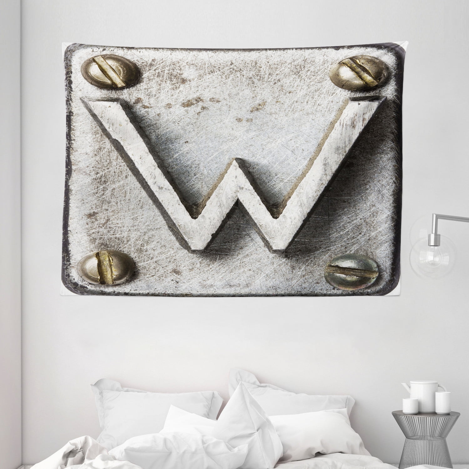 Letter W Tapestry, Uppercase W Bolt Screws Industrial Kitsch Artful ...