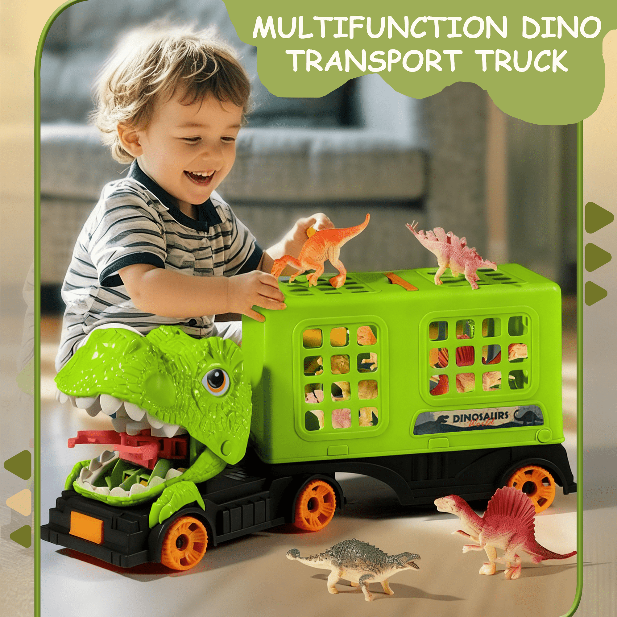 ZSUCC Dinosaur Toy, Dinosaur Transport Truck for Toddlers Boys Ages 3-8, 2 Modes Dinosaur Playset with Small Dinosaurs,  Dinosaur Truck Toys for 3-6 Years Old Boys Girls Gifts