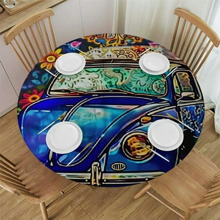 

Orinice Skull Flowers Round Table Cover Stain Resistant Washable Indoor Outdoor Tablecloth Kitchen Dining Wedding Parties 100% Polyester Fiber 54-58