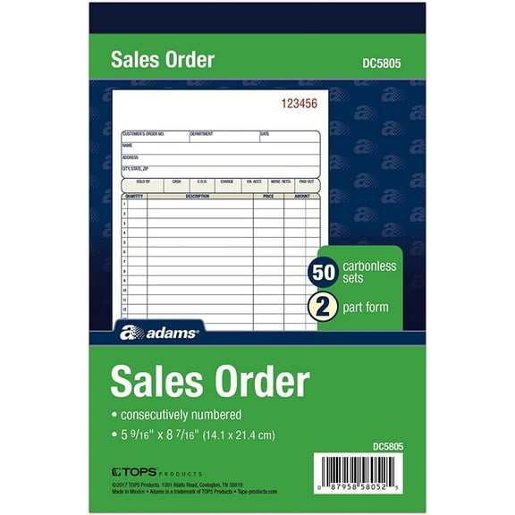 Adams Sales Order Book, 2-Part, Carbonless, White/Canary, 5-9/16 x 8-7/16 inches, 50 Sets per Book DC5805 12 Pack