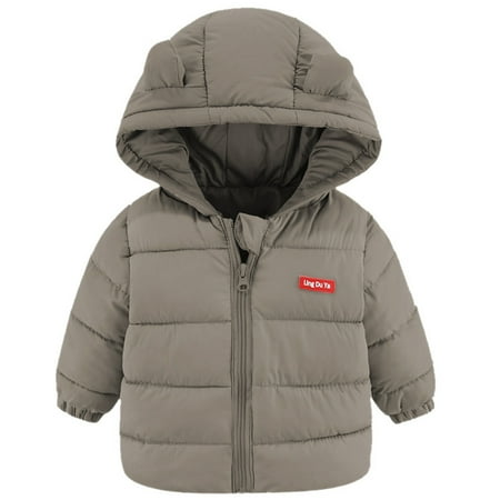 

ZHUASHUM Toddler Jacket Baby Boys Girls Winter Warm Outerwear Letter Bear Ears Hooded Padded Outwear Kid Coat