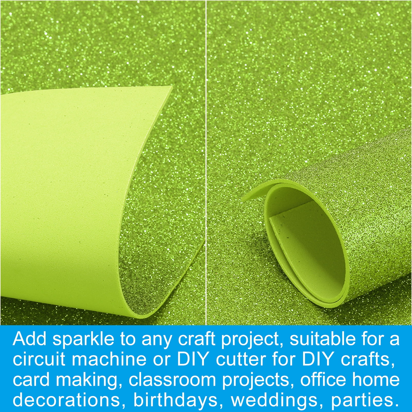Uxcell 2mm(1/10") Thick Non Adhesive Glitter Foam Sheet 16x24inch(40x60cm) Green, EVA Shiny Foam Board for Craft, 6 Pcs