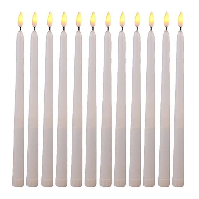 12pcs halloween led luces de vela luces de vela electrónica lámparas decorativas Blanco pack de 12 velas LED en fila; cuerpo cilíndrico de plástico blanco con base redondeada y pequeña llama LED amarilla parpadeante que simula una vela real; funcionan con 2 pilas AAA (no incluidas), para decoración de mesa, fiestas y candelabros; también suelen usarse para centros de mesa temporales.