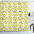 thumbnail image 1 of Lemons Shower Curtain, Sketched Illustration of Lemons on Horizontally Parallel Crooked Lines, Fabric Bathroom Set with Hooks, 69W X 84L Inches Extra Long, Black White and Yellow, by Ambesonne, 1 of 3