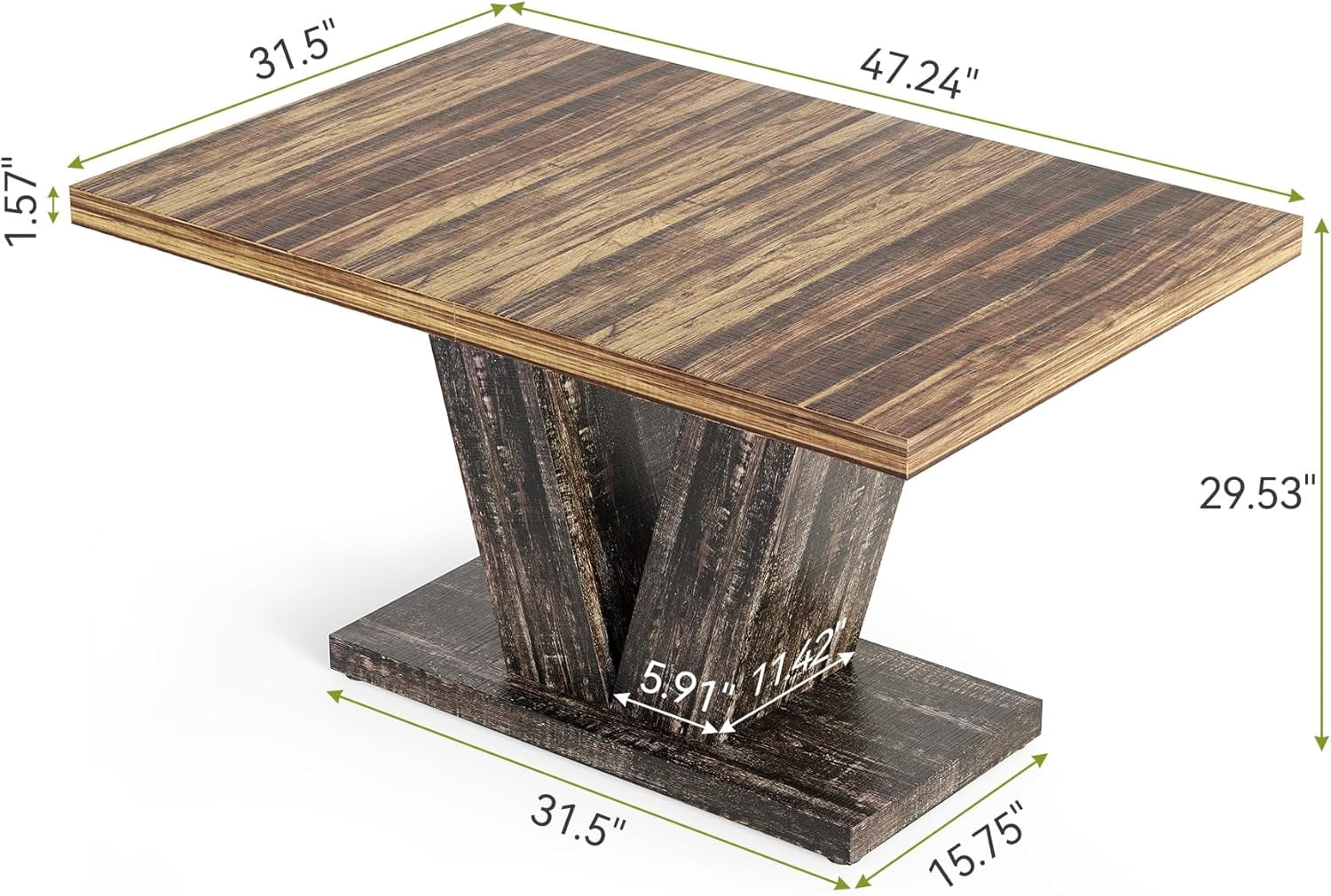 Fnova 47.24" Rectangular Farmhouse Dining Table, Wood Coffee Table for 4 People, Modern Kitchen Table for Dining Room, Brown Black (Chairs Not Included)