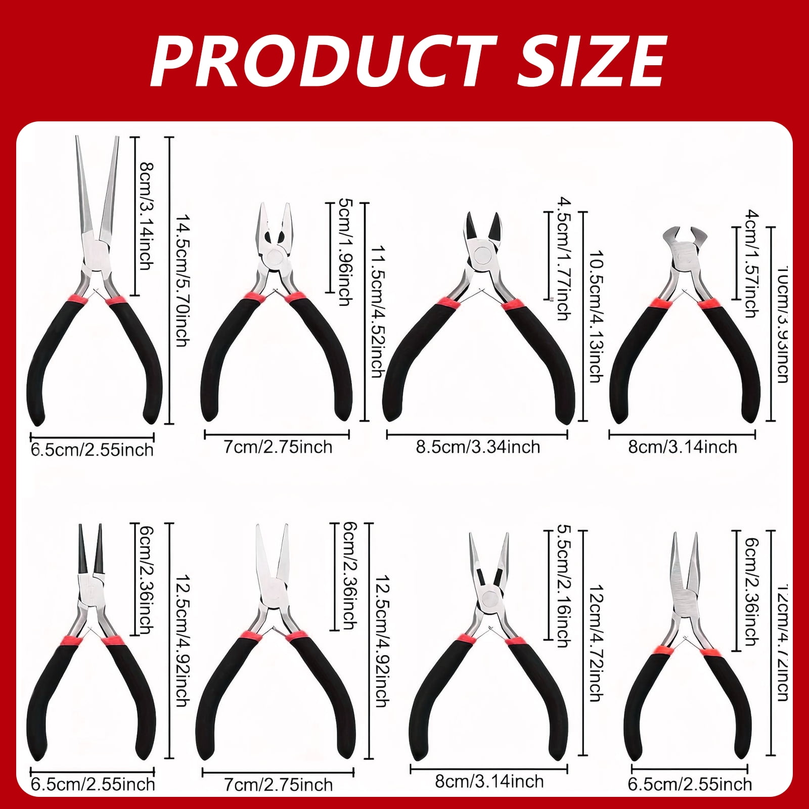 Arcticwind 8PCS 4.5-inch Pliers Set, Pointed Nose Pliers, Mini Pliers, Manual Pliers, Jewelry Pliers accessories tools,Rust-Resistant Ergonomic Grip,For Home DIY Car Outdoor Emergency Kit,Black & Red