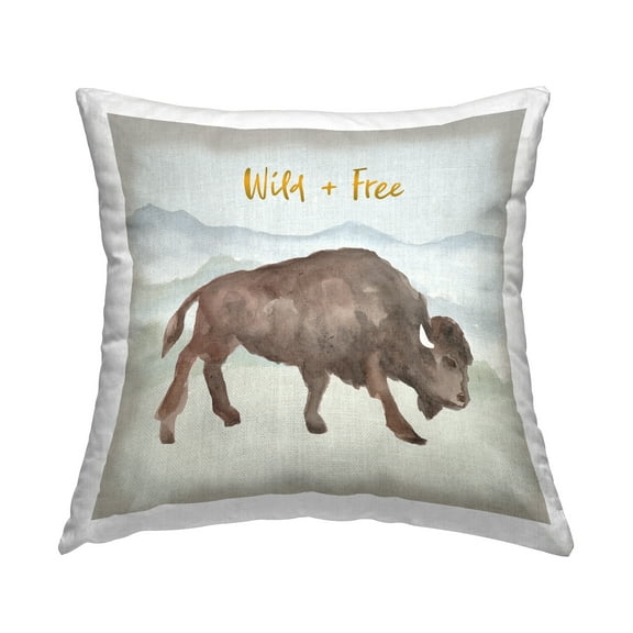 Stupell Industries Wild & Free Bison Square Decorative Printed Throw Pillow, 18 x 18