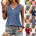 thumbnail image 2 of Women's Pleated Tank Tops Dressy Casual Summer Blouses Business Shirts V Neck Sleeveless Tunic Tops,Royal Blue ,S, 2 of 8