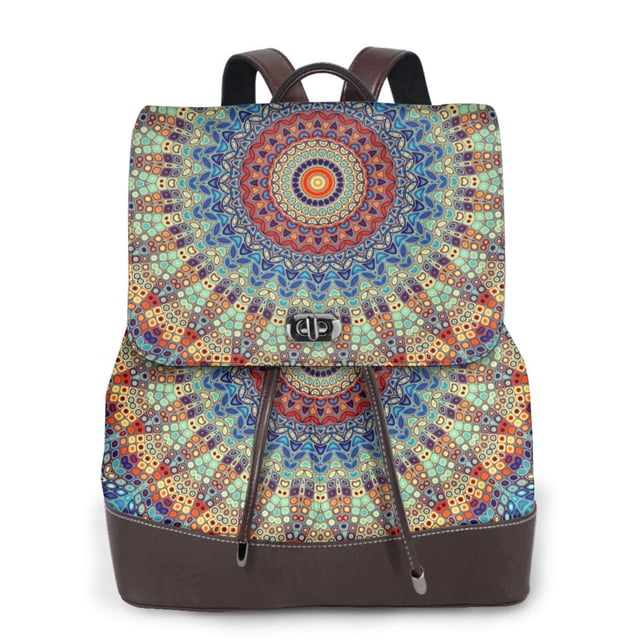 Balery Round Mandala Mochila de Cuero para Mujeres, Gran Capacidad, Bolsa de Viaje Multifuncional, Mochila de Cuero y Bolsa de Hombro para Mujeres