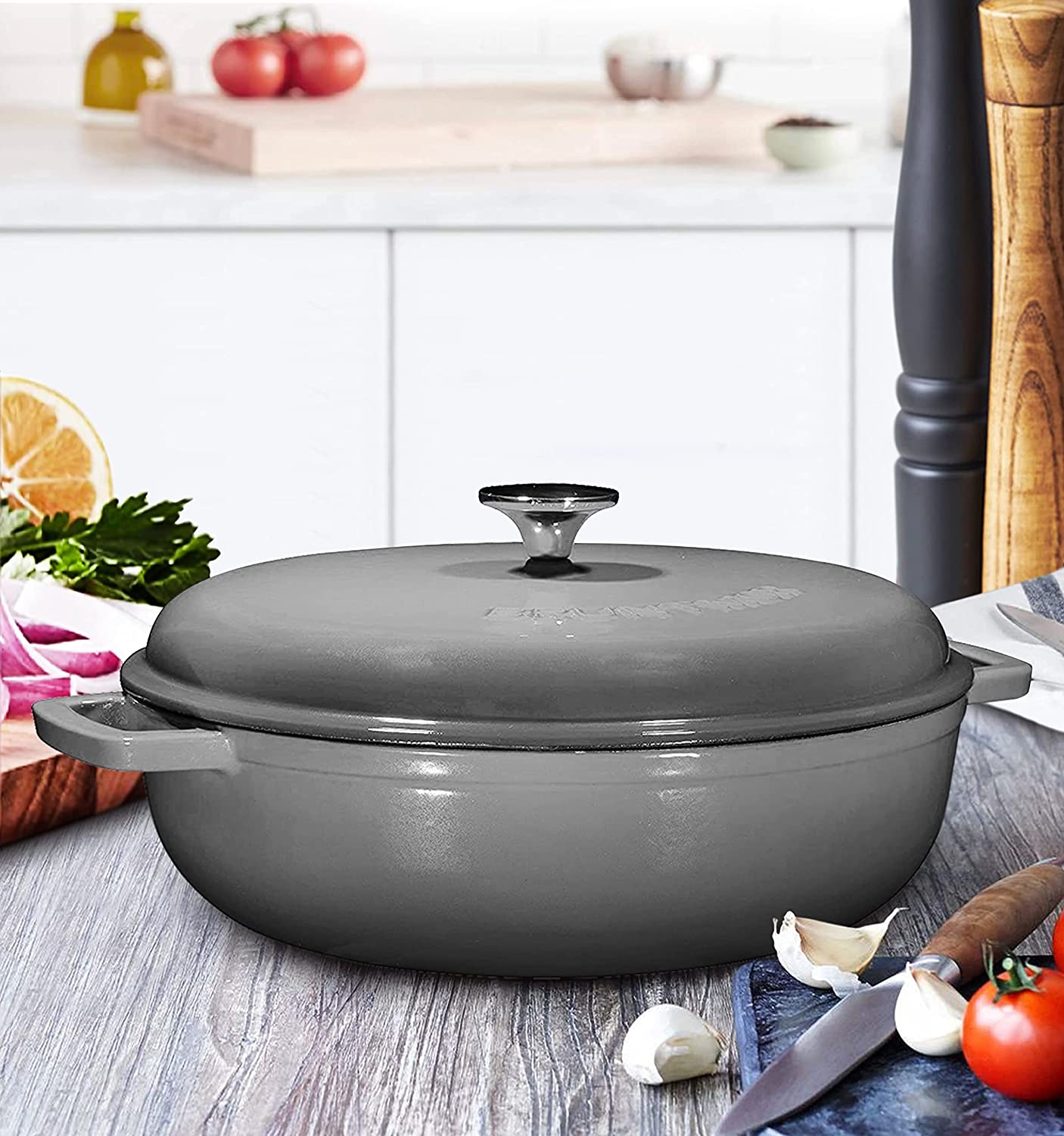 Bruntmor 7 Qt Gray 2-in-1 Dutch Oven, Skillets & Braising Pan, 7 Qt -  Gerbes Super Markets