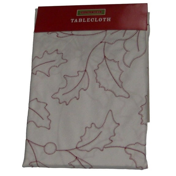 Holiday Home Poinsettia & Holly Embroidered Tablecloth Fabric Table Cloth 70 R