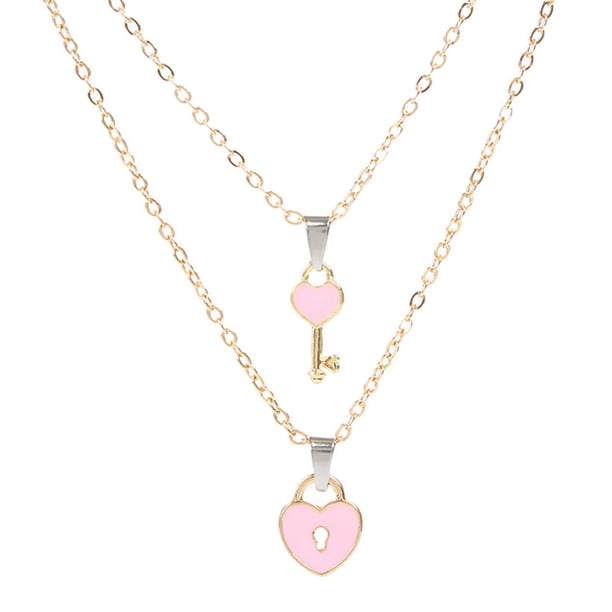 Paquete de 2 Collares con Colgante de Pareja en Forma de Corazón Sunnimix Cadena de Clavícula Romántica Rosado