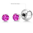 thumbnail image 6 of Gem Stone King Pink Sapphire Platinum Stud Earrings for Women Men | 0.27 Cttw | Gemstone September Birthstone | Round 3MM, 6 of 6