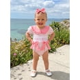 thumbnail image 6 of BemeyourBBs Mama's Bestie Baby Girls Summer Newborn Baby Girl Smocked Romper Outfits Adorable Letter Embroidery Short Sleeve Doll Collar Bodysuit And Headband Set, 6 of 9