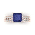 thumbnail image 2 of 2.66 ct Brilliant Princess Cut Tanzanite 18K Rose Gold Solitaire with Accents Engagement Bridal Wedding Ring Band Set size 9.5, 2 of 7