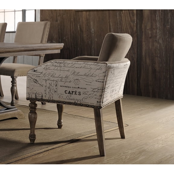 Birmingham Script Printed Driftwood Finish Dining Arm Chair with Nail head, Set of 2