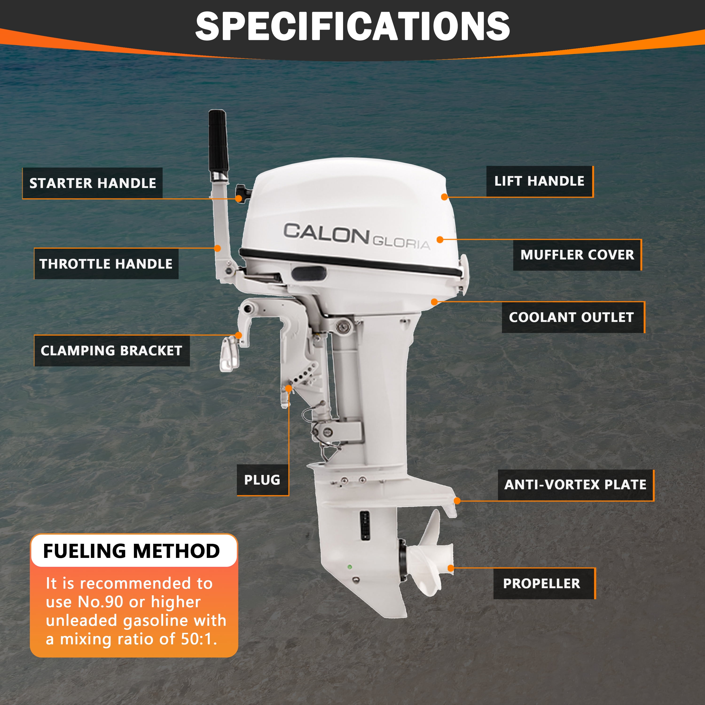 2 Stroke 20HP Calon Outboard Motor with Fuel Tank, 326cc Heavy Duty Long Shaft Fishing Boat Engine with Water Cooling System & CDI Ignition System for Inflatable Boat Kayak Canoe Sailboat