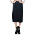 thumbnail image 2 of Women's Faux Leather Matte Finish Basic Modest 26" Below the Knee Length Stretch Knit Straight Skirt, 2 of 8