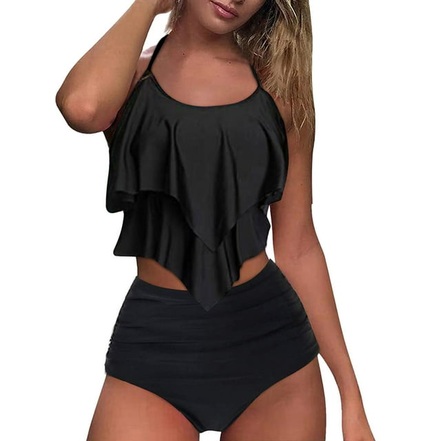 CEHVOM Women's High Breast Contrast Gradient Split Bikini Set Two Piece Swimsuit