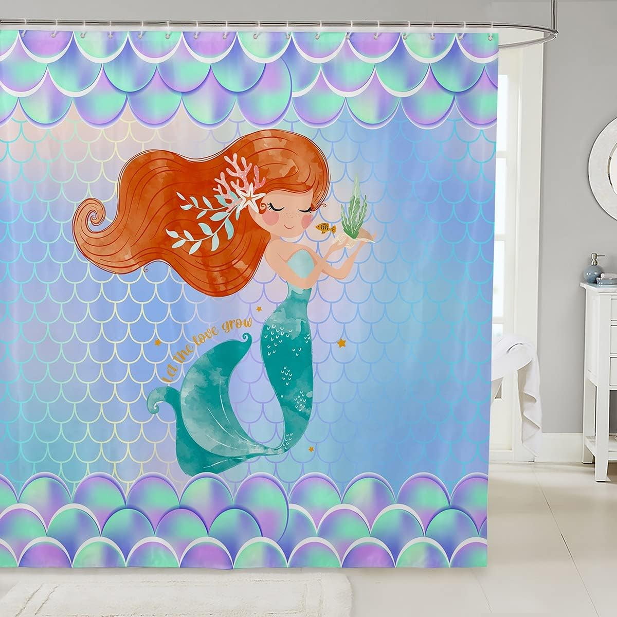 JOOCAR Cartoon Mermaid Shower Curtain for Stalls Bathtubs Shinning