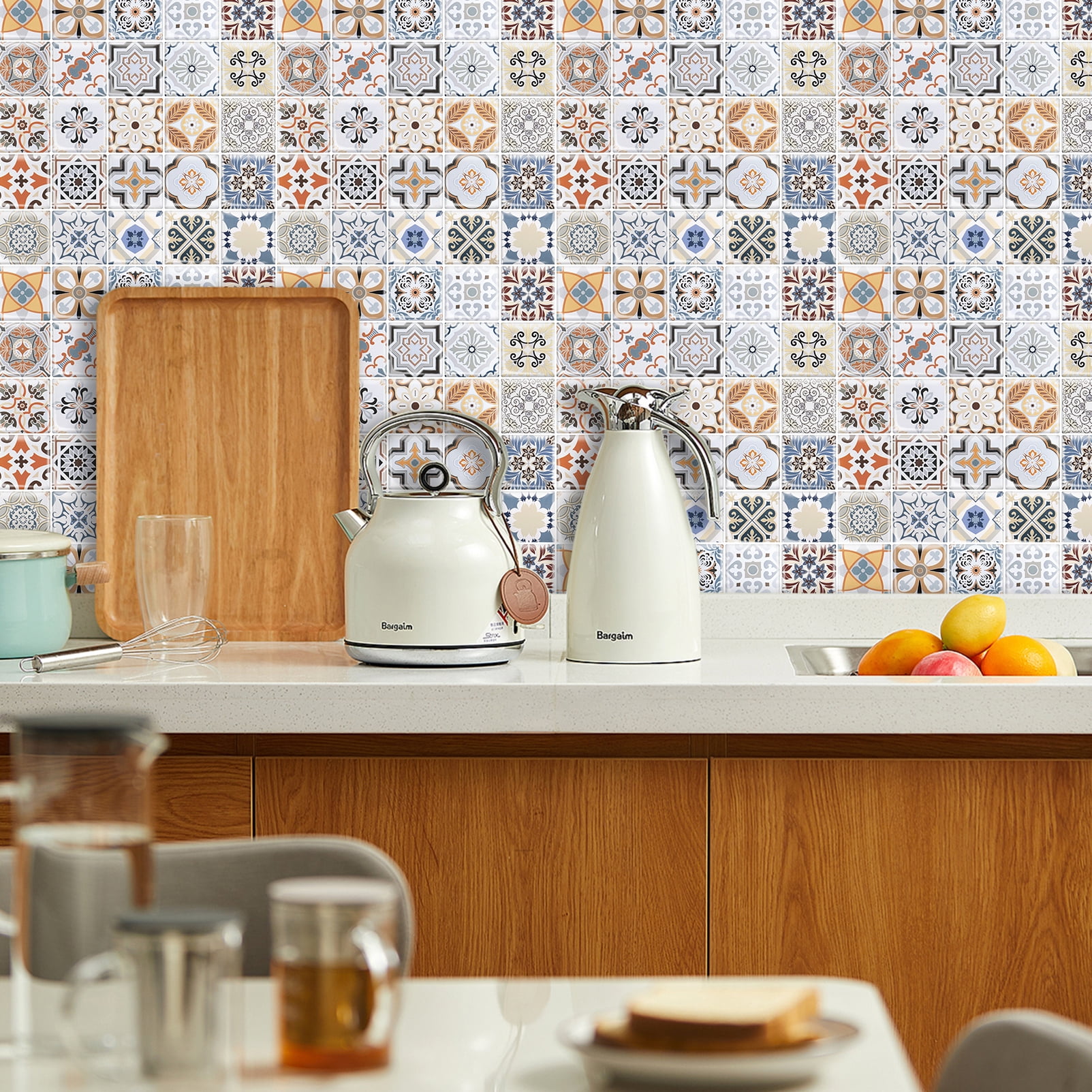 DEWOO 10PCS Mandala Tile Stickers, Peel and Stick Self Adhesive Removable Moroccan Tiles Backsplash Waterproof Oil Proof for Bathroom & Kitchen Wall Stickers Home Decor