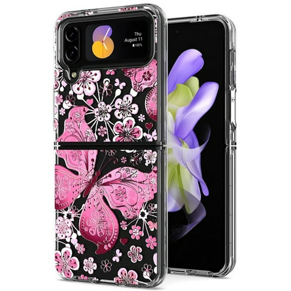 Butterfly Series Dual Layer Transparent Hybrid Case for Samsung Galaxy Z Flip 4 - Pink