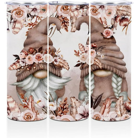 20oz Stainless Steel Tumbler Gnomes Gifts for Women Straight Skinny Water Bottle Fall Autumn Gnome Travel Coffee Mug Insulated Tumblers Cups for Girls Men Friend Bestie Coworker Thanksgiving