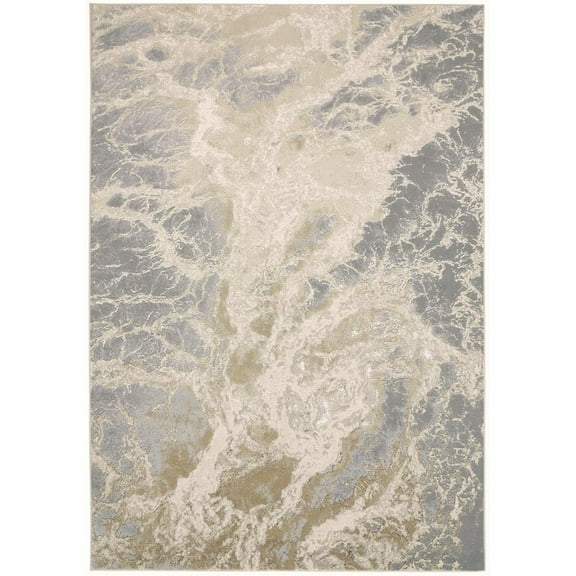 5' X 8' Ivory Silver And Gold Abstract Stain Resistant Area Rug