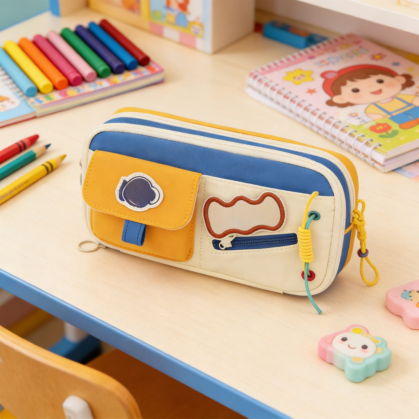 ROLKFUK Vintage Yellow Pencil Case Large Capacity Pen Pouch Aesthetic Stationery Organizer for Ki-ds Elementary Stu-dents Durable Fabric Zipper Pouch