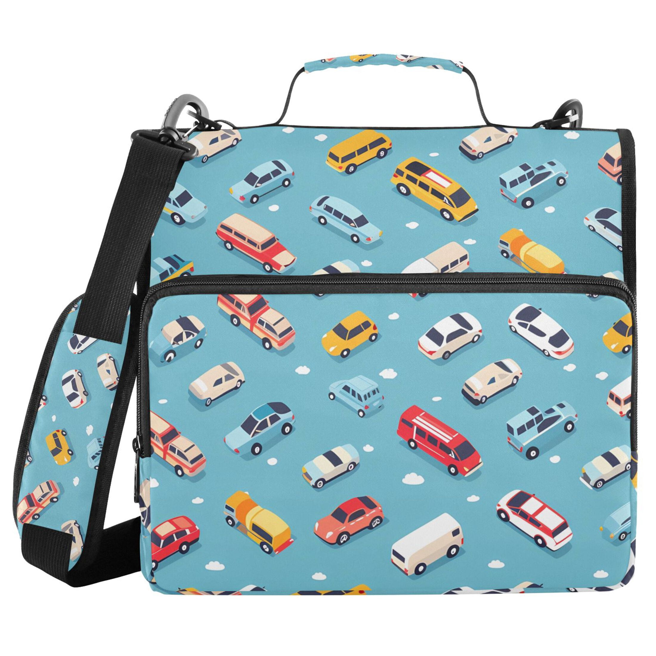 ALAZA Zipper Binder Cartoon Cars 3 Ring Trapper Keeper File Folder Organizer Bag