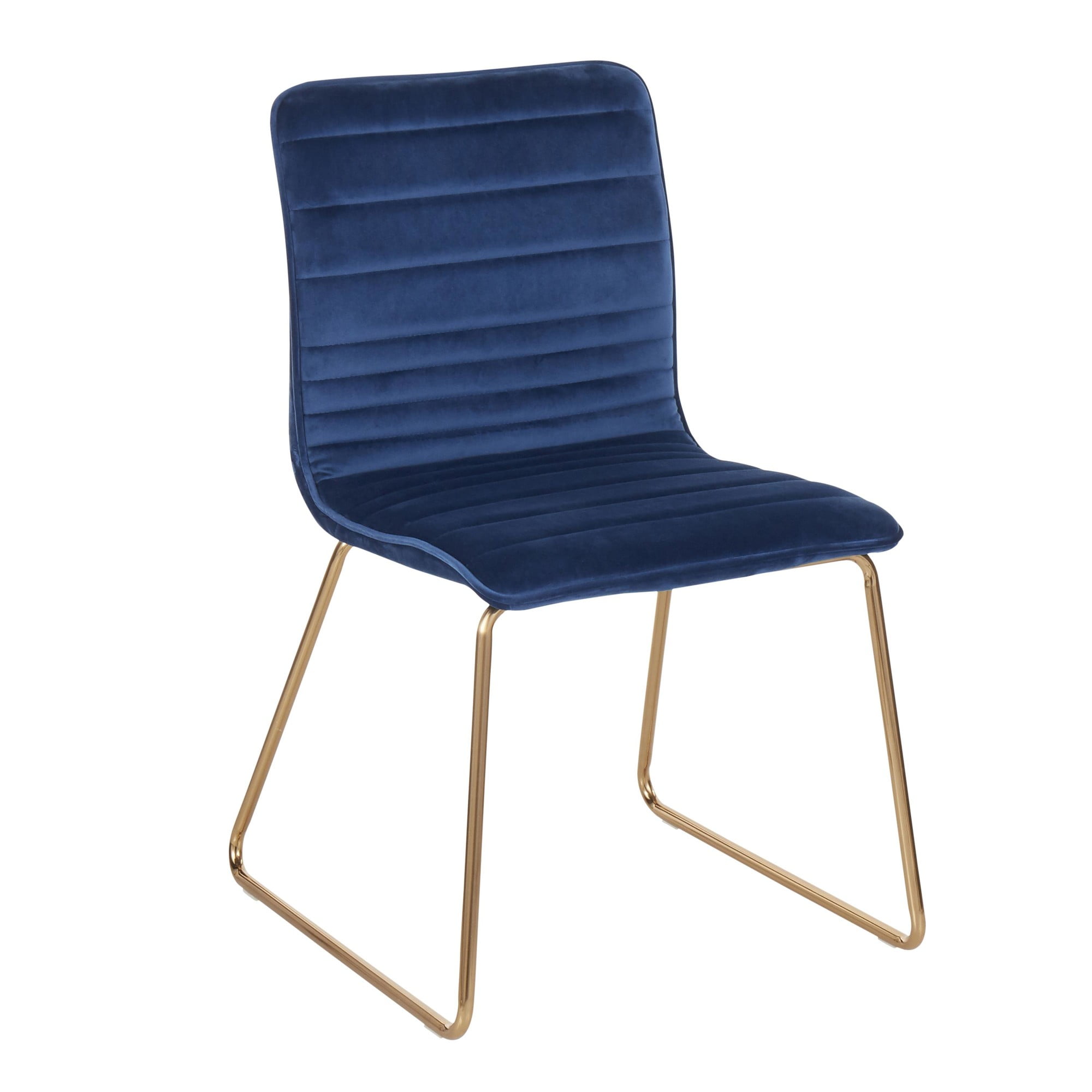 32.25” Gold Metal and Blue Velvet Dining Chair