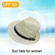 thumbnail image 3 of Sombrero de paja de jazz con hebilla de cuero para hombres y mujeres, con circunferencia de 56-58 cm, sombrero para el sol, protector solar, sombrero de playa, sombrero para el sol, 3 of 5