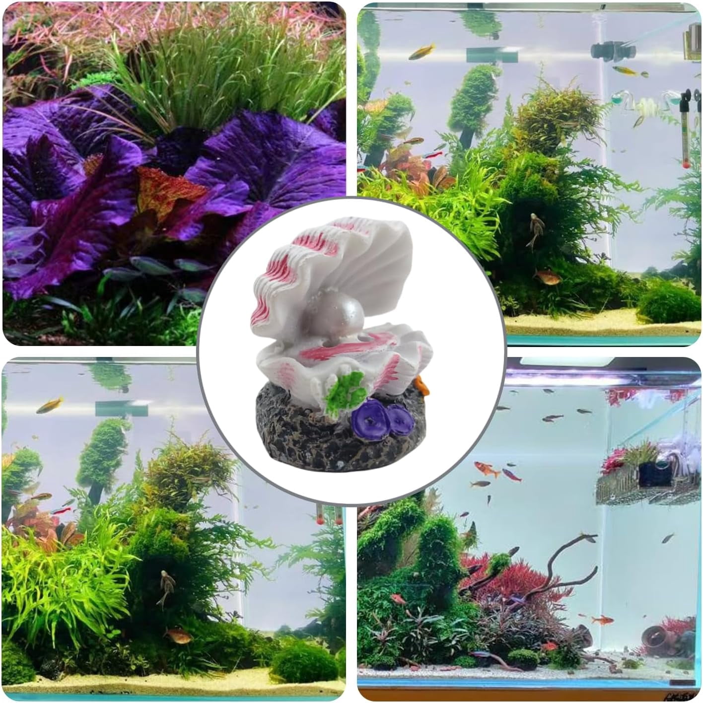Aquarium Shell Decor Air Bubble Stone with Bubbler Volcano Ornament Undersea Clam Pearl Ornaments for Fish Tank