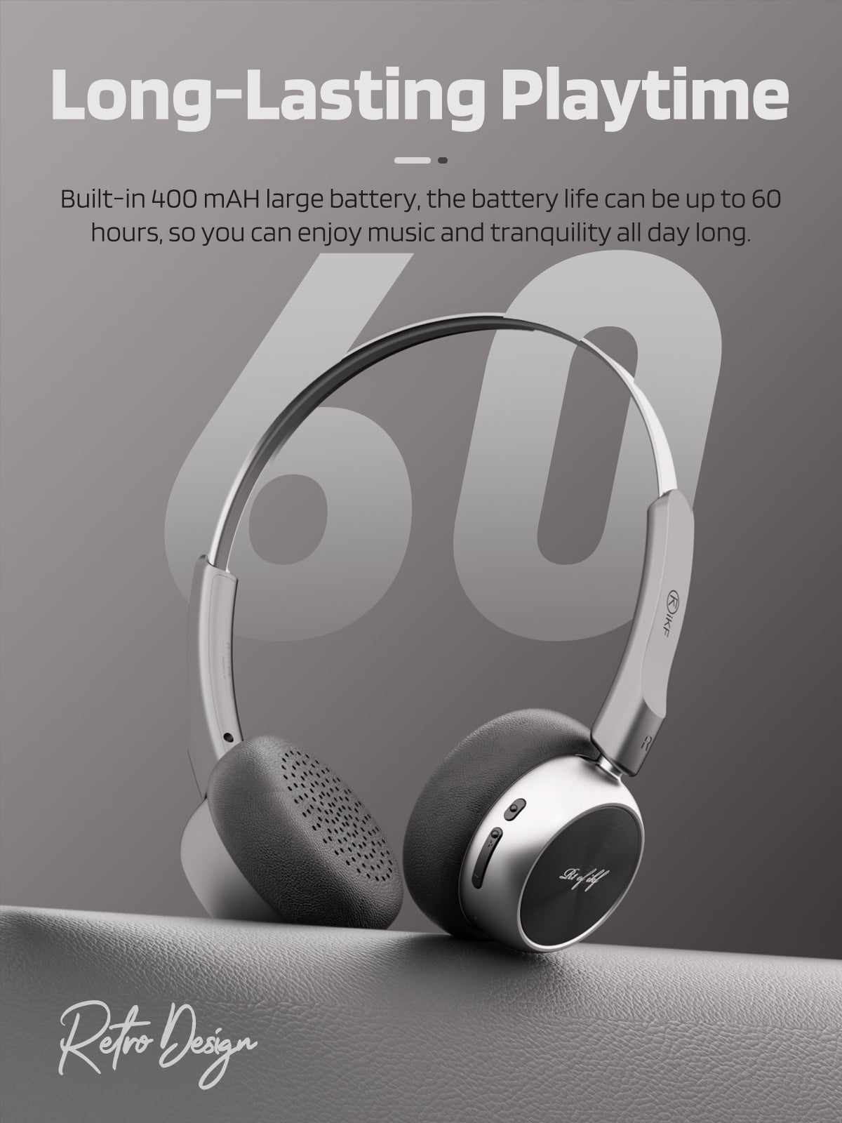 iKF R1 Wireless Retro Wireless Headphones Bluetooth 5.3 APP Custom Sound 60 Hours Playtime Game Mode Noise Isolation Built-in Microphone Throwback 80s 90s Design (Black)