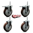 thumbnail image 2 of 5 Inch Maroon Poly Swivel 3/4 Inch Threaded Stem Caster Set 2 Total Lock Brakes, 2 of 2
