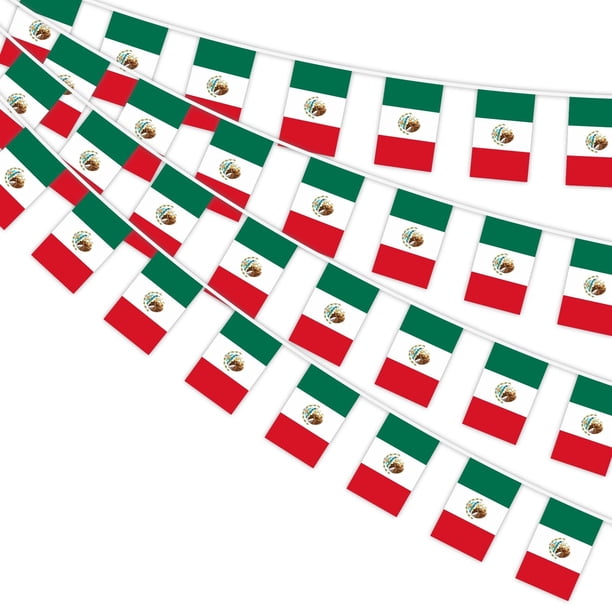 AhfuLife Guirnalda de banderas de México de 10 m, 30 piezas, doble cara