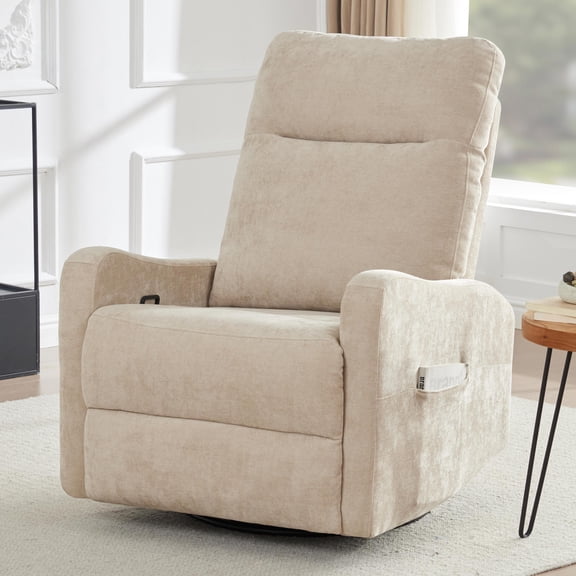 Someet Manual PU Leather Recliner Chair, Glider Recliner Chair with Lumbar Support for Living Room, Beige