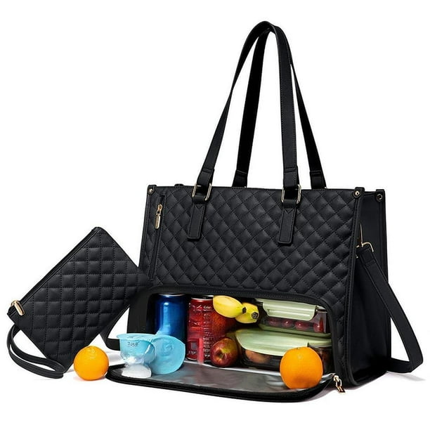 Bolsa de para mujer bolso de computadora acolchado para viajes de oficina de collage casual Negro