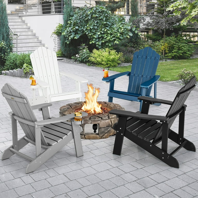 Costway Patio HIPS Adirondack Chair with Cup Holder Weather Resistant Outdoor 380 LBS Black