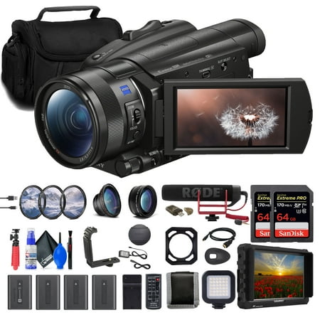 Sony FDR-AX700 4K Camcorder + 4K Monitor + Pro Mic + 2 x 64GB Card + More