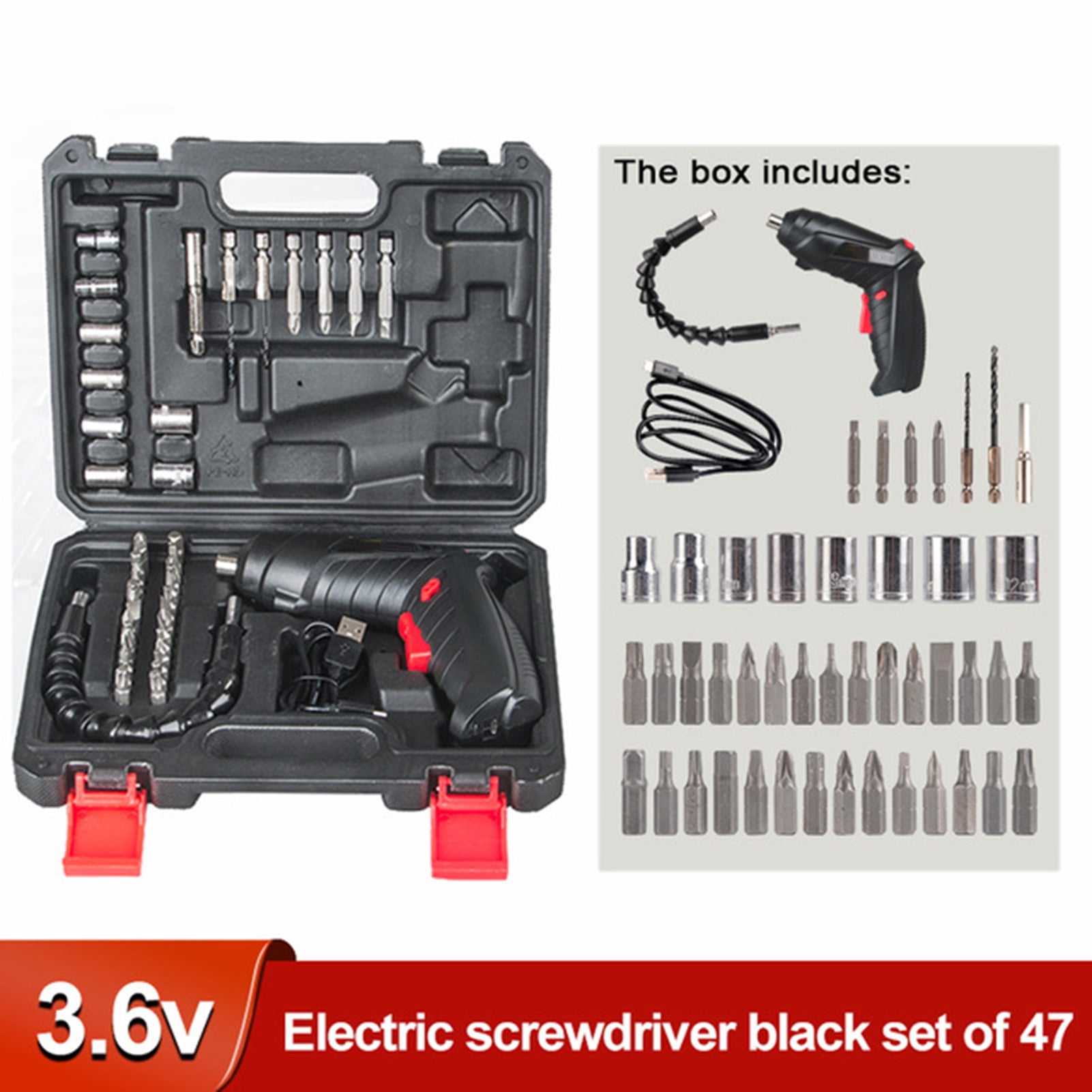 Cordless 47PCS Electric Screwdriver Set 3.6V Cordless Electric Drill Screwdriver Kit Portable Repair Tool High Precision Power Tools Foldable Electric Screwdriver for Furniture