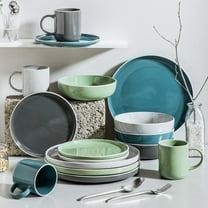 Vancasso, 16-Piece Stoneware Dinnerware Sets, for 4, Multicolour Dinner Set,（Light Grey, Dark Grey, Blue, Green）