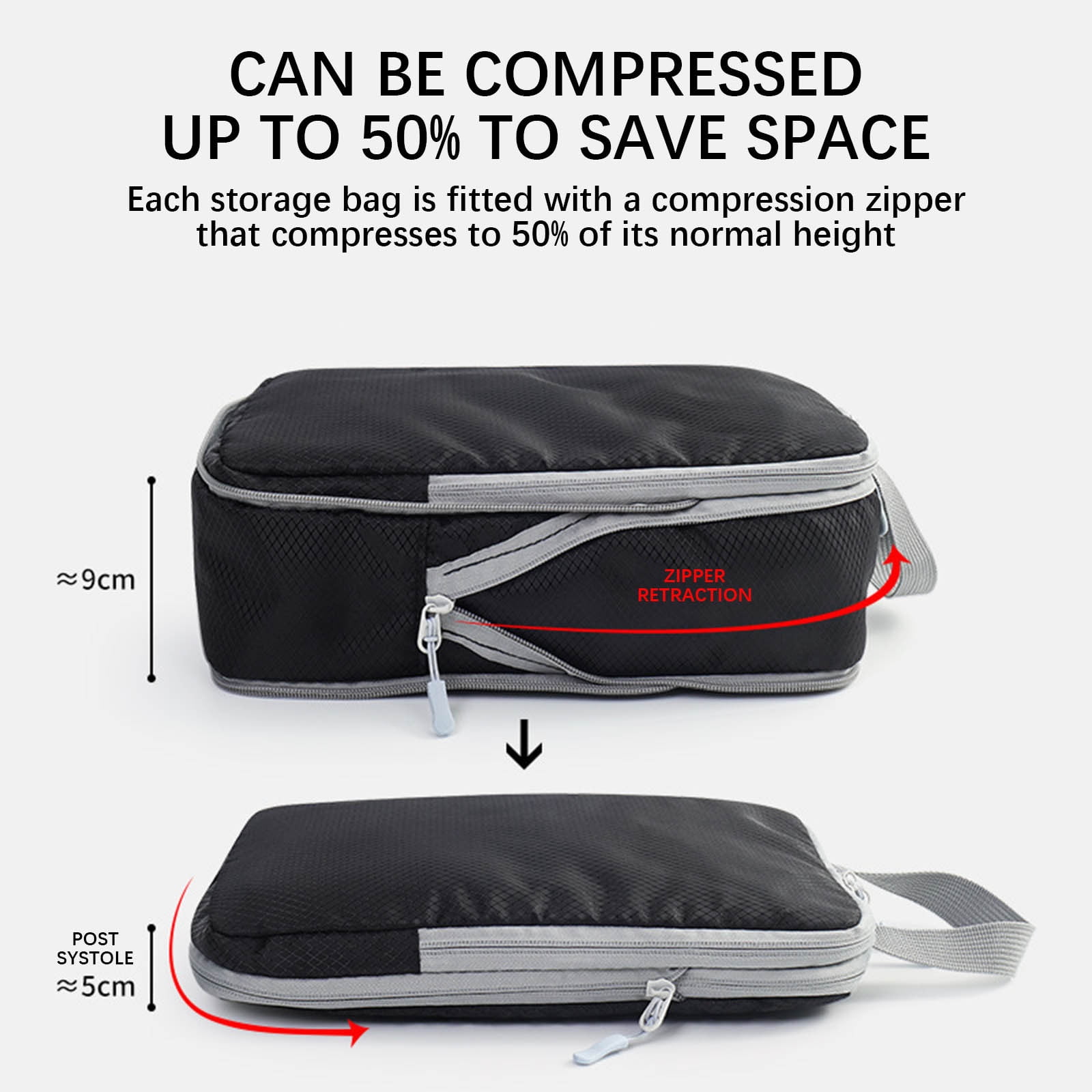 Compression Packing Cubes Set of 4, Travel Luggage Organizer for Suitcase, Packing Organizers for Travel Accessories, Breathable See Through Mesh, Durable Lightweight with Shoe Bags(Black)