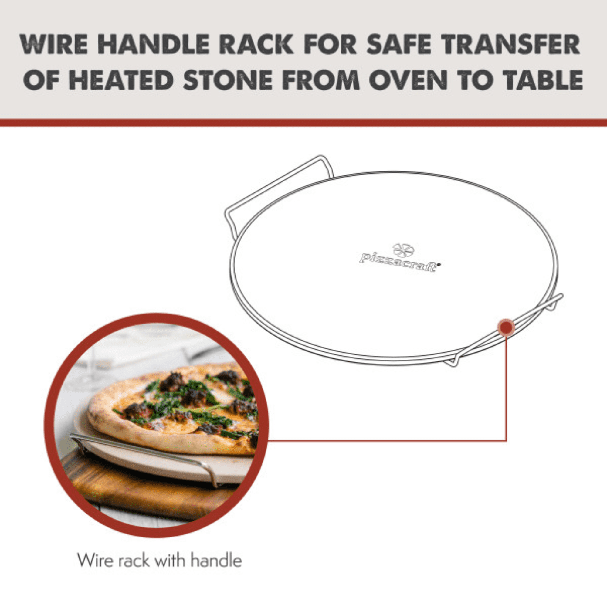 Pizzacraft Round Ceramic Pizza Stone with Frame Natural