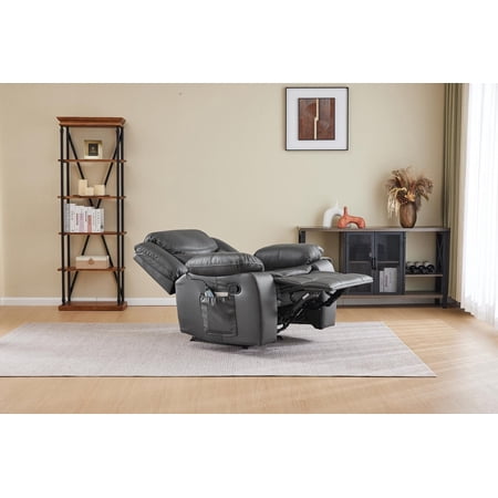 FFZ Air Leather Recliner Chair with Vibration, Heating and Side Pocket, 41.33 x 35.43 x 37.4 inch, Gray